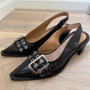 Ganni black buckle pump slingback with dustbag
